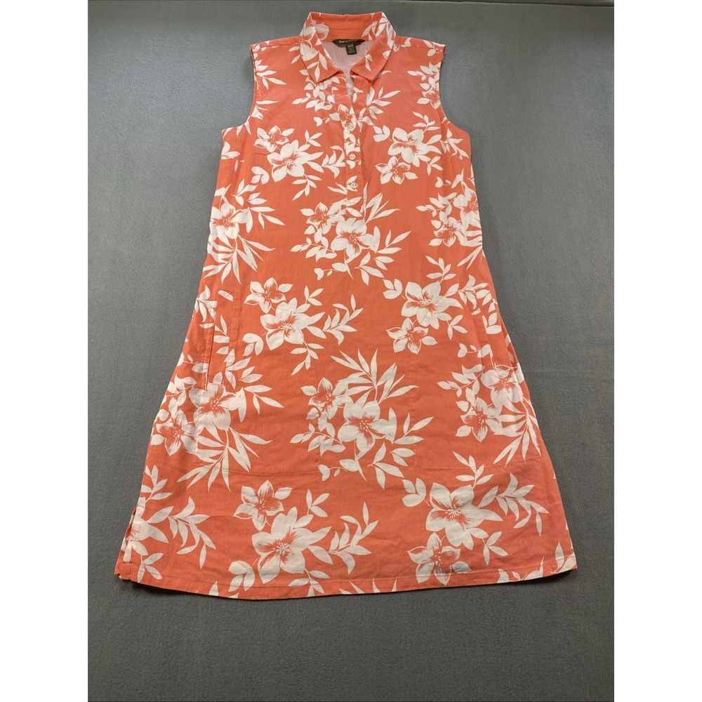 Tommy Bahama Sleeveless Dress Linen Blend Button Down Coral Floral Medium